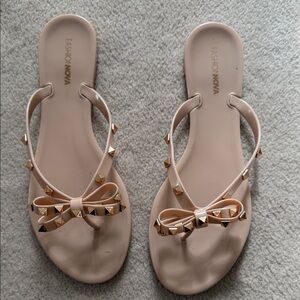 Fashion Nova Blush Sandals with Gold Studs